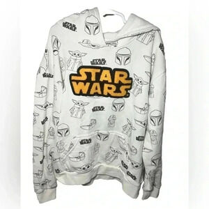 STAR WARS Mandalorian Grogu Pullover Hoodie/Sweatshirt Ivory. Size L Youth 14/16